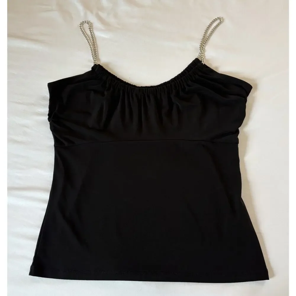 Michael Kors Black Tank Top with Silver Chain Straps Size Medium NWT